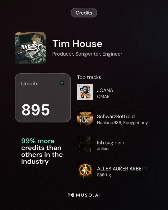 Tim House: Credits und Top-Tracks (MUSO.AI)